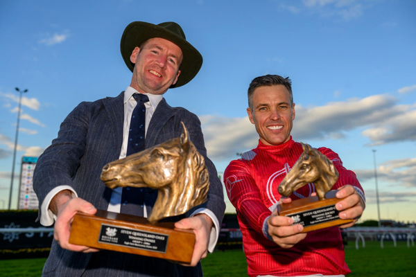 Ciaron Maher and Ryan Maloney collect the spoils (image Racing Queensland/Michael McInally)