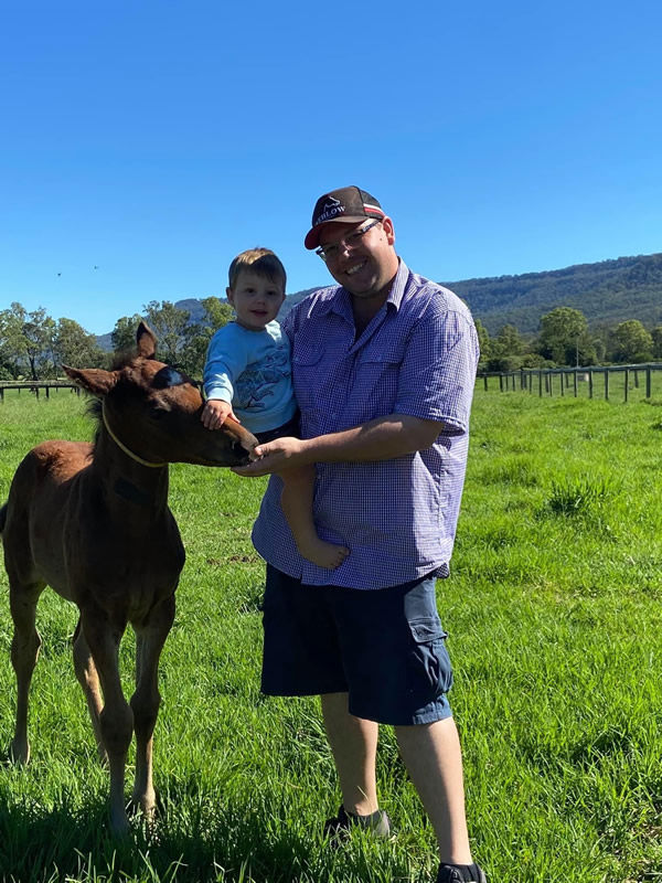 Jonathan and his son Michael with their Dubious colt first foal of city winning Sebring mare Smug Satisfaction.