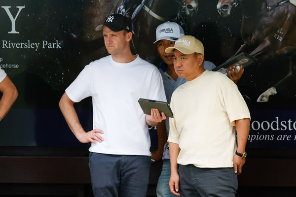 Lindsay Park’s JD Hayes and Sanxiong Gao inspecting horses at Karaka Photo: Angelique Bridson