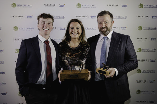 George, Pippa and Mark Chittick with the Breeder of the Year trophy, Photo: Christine Cornege