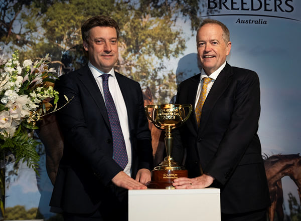 Thoroughbred Breeders Australia CEO Tom Reilly and Minister for the NDIS and Government Services Bill Shorten.