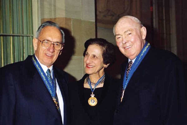 Bob (left) and Jack receiving the Order of Australia from Former Governor of NSW Dame Marie Bashir in 2003 - image Ingham Property