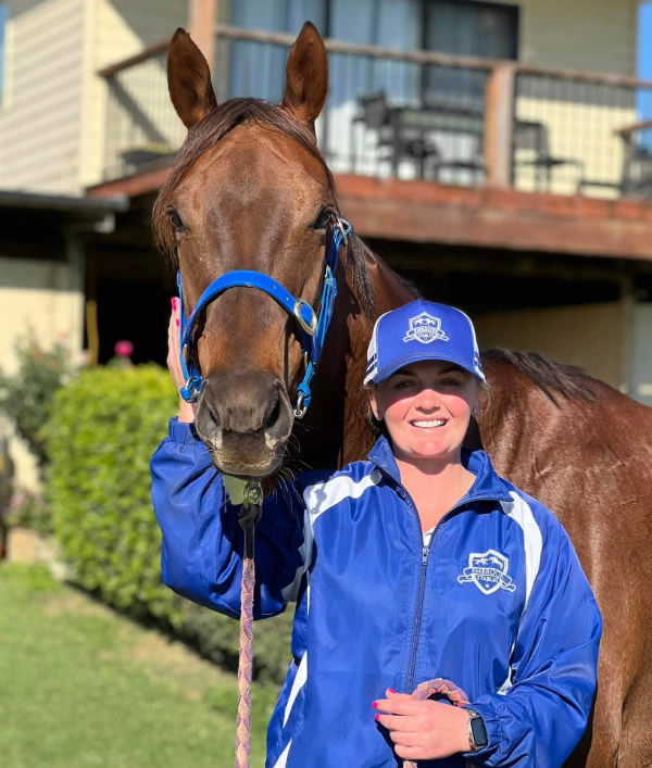 Former top showjumper Brooke Langbecker is enjoying the switch to thoroughbreds, pictured with Bella Nipottina.