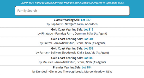 Click to see all the pedigrees for these six yearlings related to Caffe Florian.