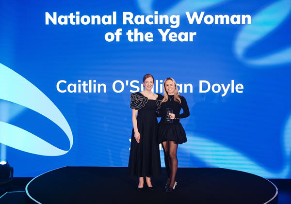 Caitlin O’Sullivan Doyle (right) receiving her National Racing Woman of the Year Award.  Photo: Supplied