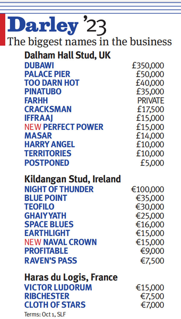 Darley Announce 2023 European Fees