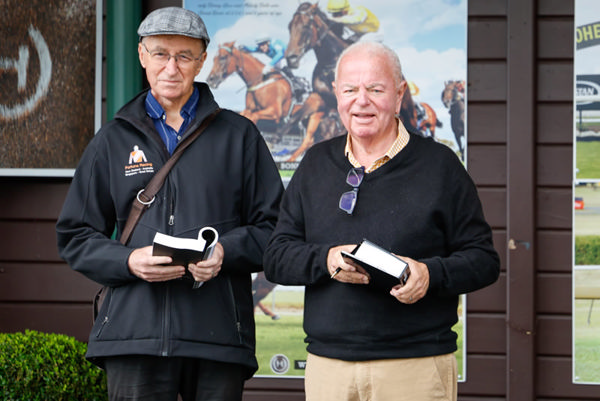 Te Akau Racing principal David Ellis CNZM (right) alongside Fortuna's John Galvin at Karaka last week Photo: Angelique Bridson 