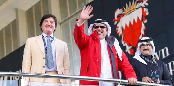 David Howden, Sheikh Salman bin Halmad Al Khalifa and Sheikh Isa bin Salman Al Khalifa  at the Crown Prince's Cup meeting 2023.