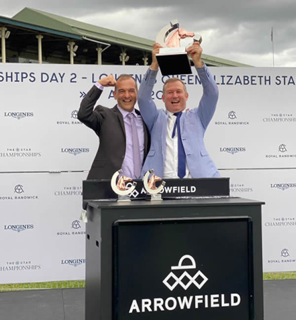David Wallace (left) and Brandon Allen celebrate after Wild Ruler’s Gr.2 Arrowfield Stakes (1200m) victory.