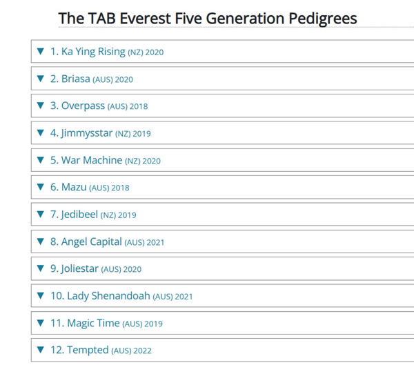 Click here to see pedigrees for all runners.