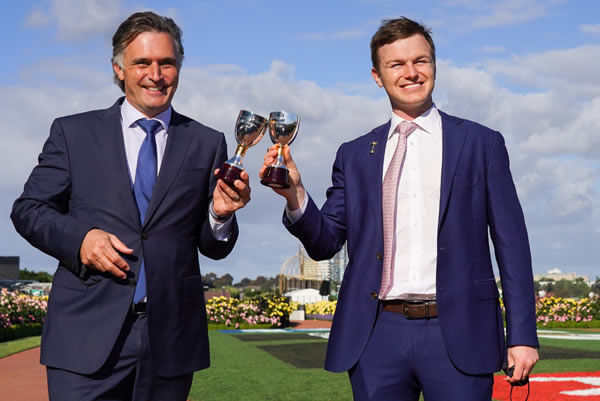 Tom Dabernig and Ben Hayes celebrate their Oaks victory - image Scott Barbour/ Racing Photos  