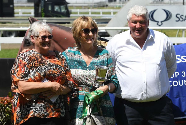 Retiring trainer Karen Fursdon (left) pictured following Yearn's win in the Gr.2 Auckland Thoroughbred Breeders' Stakes (1400m).  Photo: Kenton Wright (Race Images)