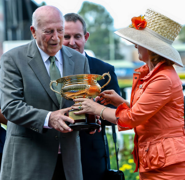 Maurice Messara receives the silverware for Hobartville Stakes (image Mark Smith)