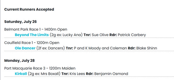 Ole Kirk current entries. 
