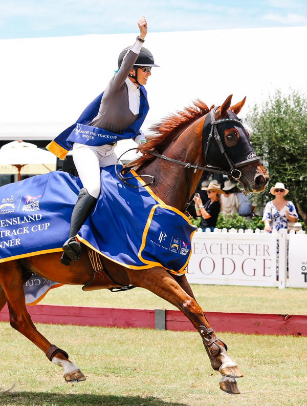 Olivia Rolfe was the winner on 13yo Outback Prince gelding Blue Flame, who raced as Blue Banjo..