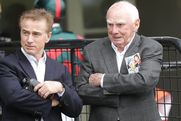 Dave O’Sullivan, with his son Lance, attended his 60th consecutive National Yearling Sale at Karaka this week. Photo: Trish Dunell