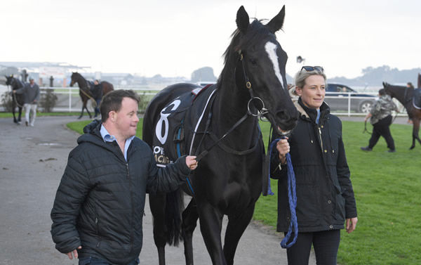 Stevie Payne (left) pictured with Lostcause and trainer Jamie-Lee Lupton. Photo: Race Images 