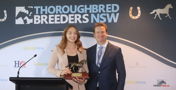 Alison Brassil of Arrowfield Stud receives the award for Redoute's Choice.
