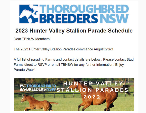 Click to see the full list of times and dates for farms parading stallions.