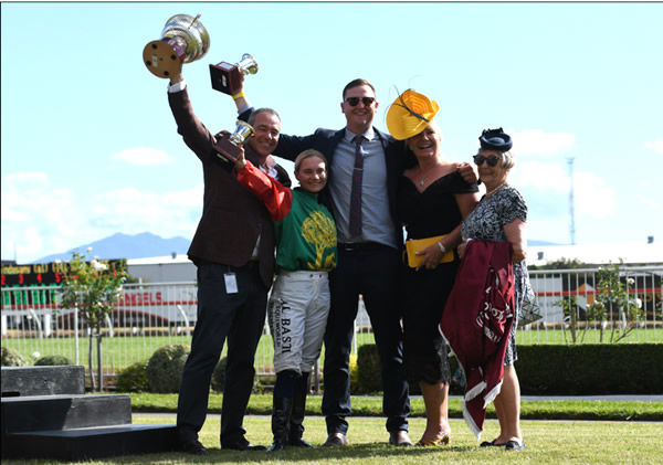 The Trelawney Stud team joyous after Two Illicit’s win in the Gr.1 Captain Cook Stakes (1600m). Photo: Kenton Wright (Race Images)