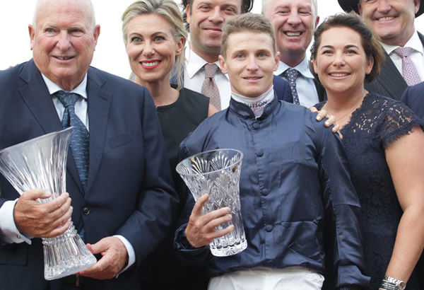 Sir Peter Vela (left) beside good friend and champion jockey James McDonald. Photo: Trish Dunell