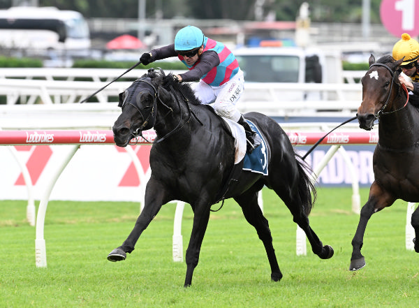Antino dashes to victory in the Gr.2 Victory Stakes (1200m) at Eagle Farm. Photo: Grant Peters (Trackside Photography)