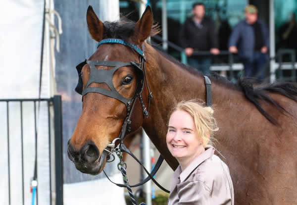 Bridget Woodsford was all smiles after recording her first win as a trainer at Riccarton on Wednesday.  Photo: Race Images South