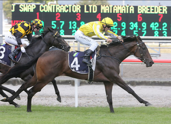 Tough two-year-old filly Bonny Lass wins the Gr.2 J Swap Contractors Ltd. Matamata Breeders’ Stakes (1200m) Photo Credit: Trish Dunell
