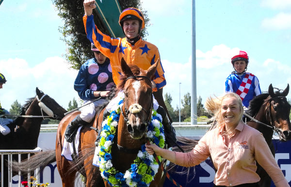 Captured by Love returns victorious following the Gr.1 Barneswood Farm 52nd New Zealand 1000 Guineas (1600m) at Riccarton.  Photo: Race Images South