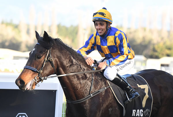 Cosentino and Bruno Queiroz after winning Sunday’s $100,000 Japac Homes Polytrack Championship (1400m) at Awapuni.  Photo: Peter Rubery (Race Images Palmerston North)