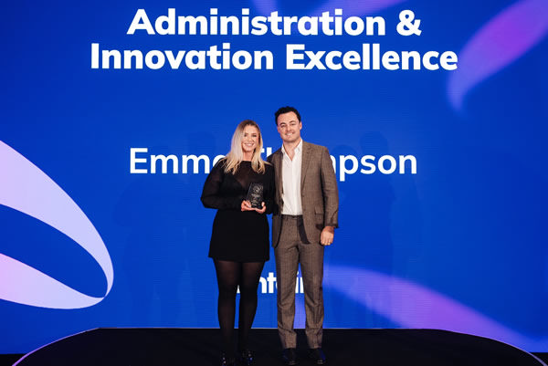 Emma Thompson receiving her Administration and Innovation Excellence Award at Entain’s Industry Excellence Awards on Sunday night.  Photo: Supplied