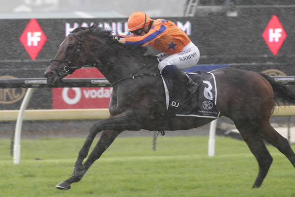 Entriviere winning the Gr.3 King’s Plate (1200m) at Ellerslie on Sunday. Photo: Trish Dunell