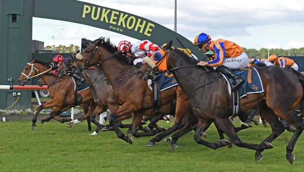 Final Return clings on to win the Gr.3 MyRacehorse Counties Cup (2100m) in a blanket finish.   Photo: Kenton Wright (Race Images)