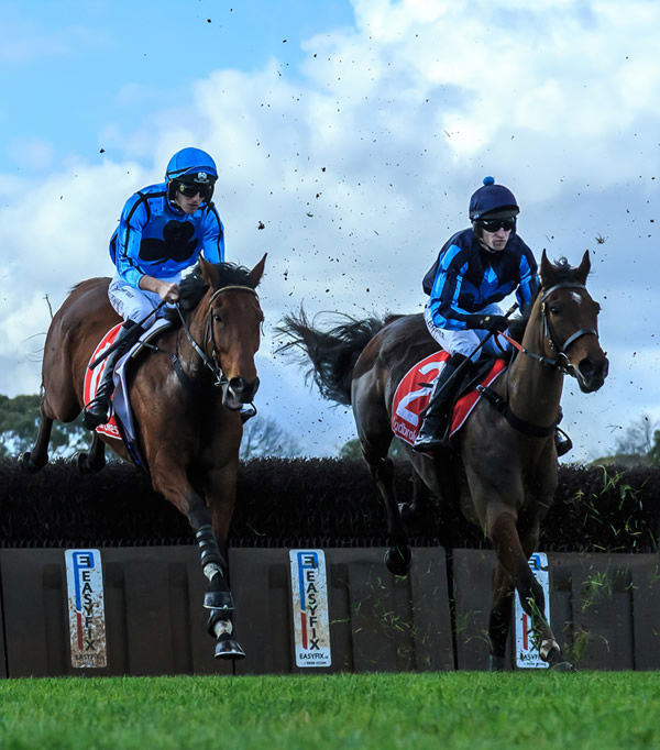 Flying Agent on the right races on to win the Crisp - image Grant Courtney