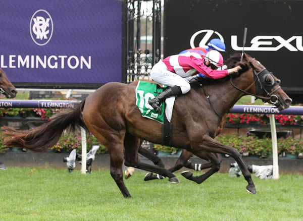 Inspirational Girl winning the Gr.2 Blamey Stakes (1600m). Photo: Bruno Cannatelli