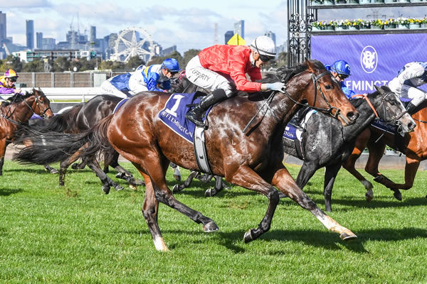 Jenny Jerome wins at Flemington - image Brett  Holburt / Racing Photos 