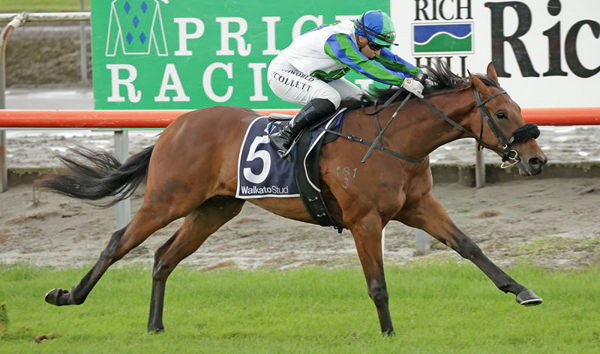 Justin Case winning the Gr.3 Fairview Matamata Slipper (1200m). Photo: Kenton Wright (Race Images)