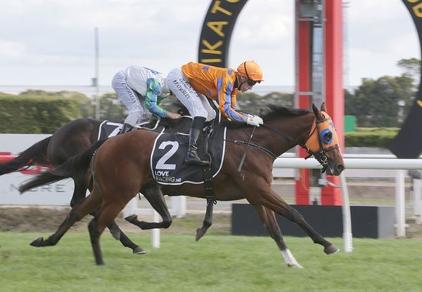 Lord Cosmos strides to victory in the Listed Waikato Equine Veterinary Centre 2YO Stakes (1200m) at Te Rapa Photo Credit: Trish Dunell