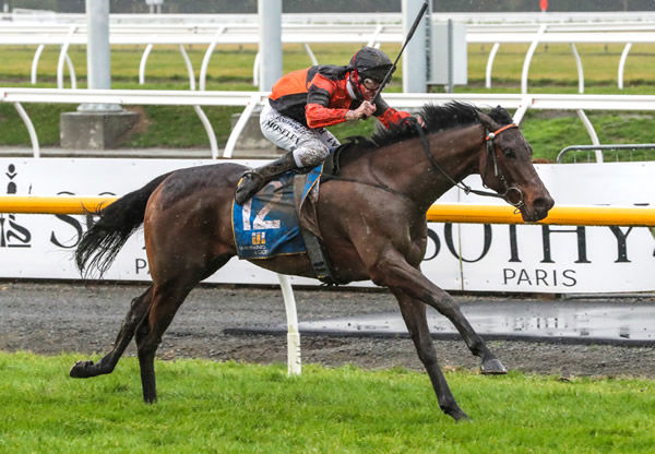 Lord Darci dashes away with the Gr.3 Winning Edge Presentations 125th Winter Cup (1600m) at Riccarton  Photo credit: Race Images South