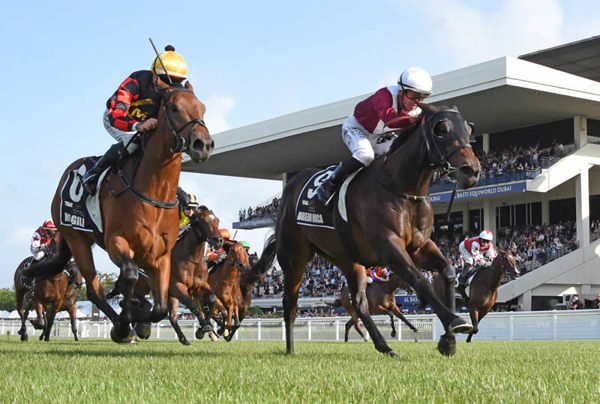 Magill (inside) finishing runner-up to Dream Roca in last Saturday's Karaka Millions 2YO (1200m) at Ellerslie.  Photo: Megan Liefting (Race Images)