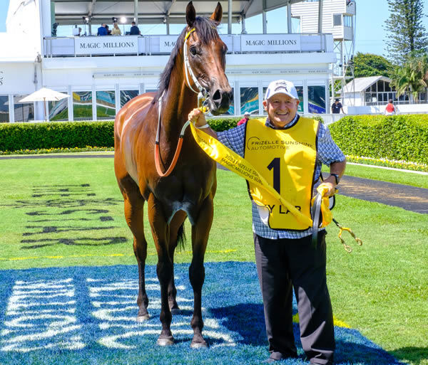 Now that's a happy strapper and horse ! - image Grant Courtney 