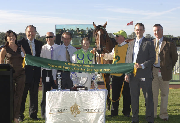 Snitzel and his connections after his final win in the G2 Challenge Stakes in 2006 - image Bradley Photos