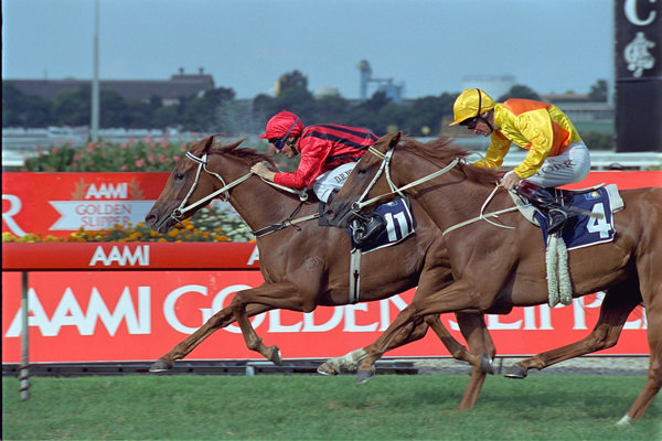 Tempest Morn winning the 2001 G1 Ansett Australia Stakes on Slipper Day - image Bradley Photos 