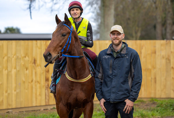 Cambridge trainer Nick Kneebone pictured with Gr.1 Melbourne Cup (3200m) winning jockey Tony Allan. Photo: Angelique Bridson