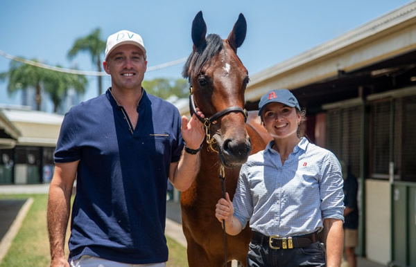 Brent Atwell and the Bivouac - Elouera colt with Attunga Stud's Tahlia Vuleta /  Photo: Fast Track Photography