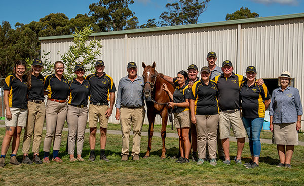 Grenvlle Stud team and their Capitalist filly from Sunrise Yellow.