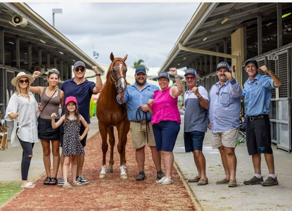 Tooloogan Vale team celebrate their $230,000 Star Turn colt - image Magic Millions. 