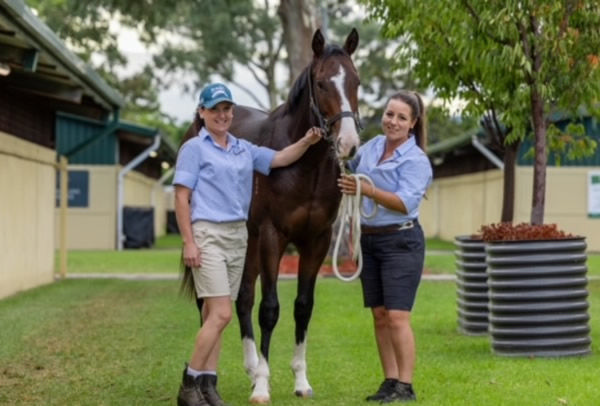 Amy Clarke and Leena Pfluger from Balcrest Stud with their star colt - image Magic Millions